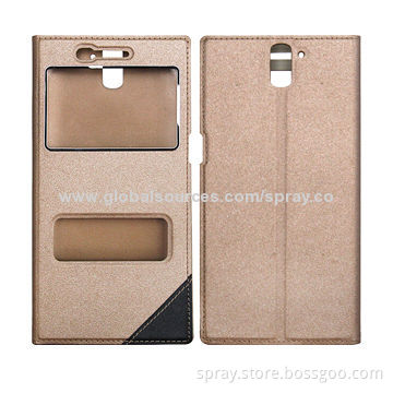 PU Leather Case for Mobile Phone, with Clear Window and Stand